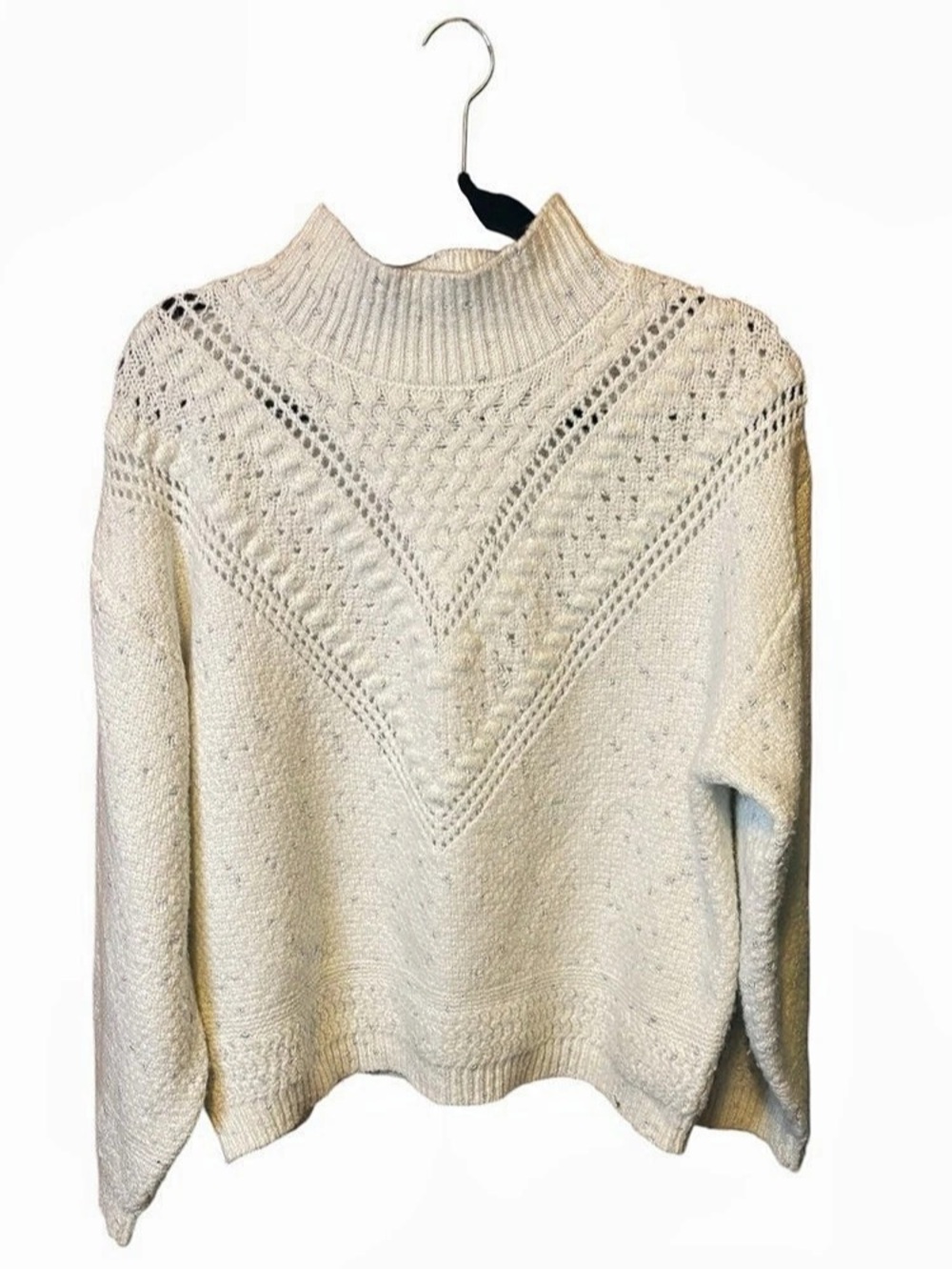 MINKPINK Winter White Cable Knit Sweater Women’s Medium Metallic Mock Neck